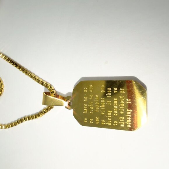 18K Gold Plated Stainless Steel Necklace Black Pendant - Picture 11 of 12